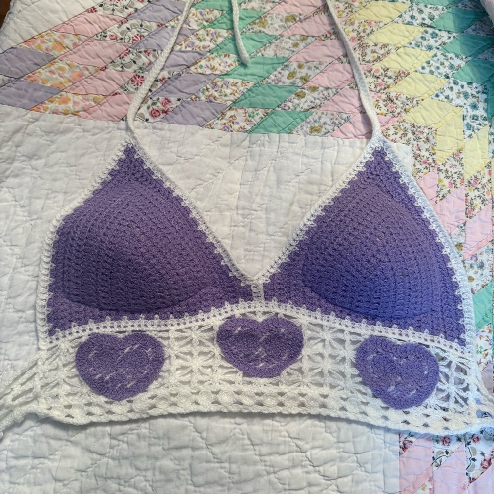 Purple and White Crochet Bralette